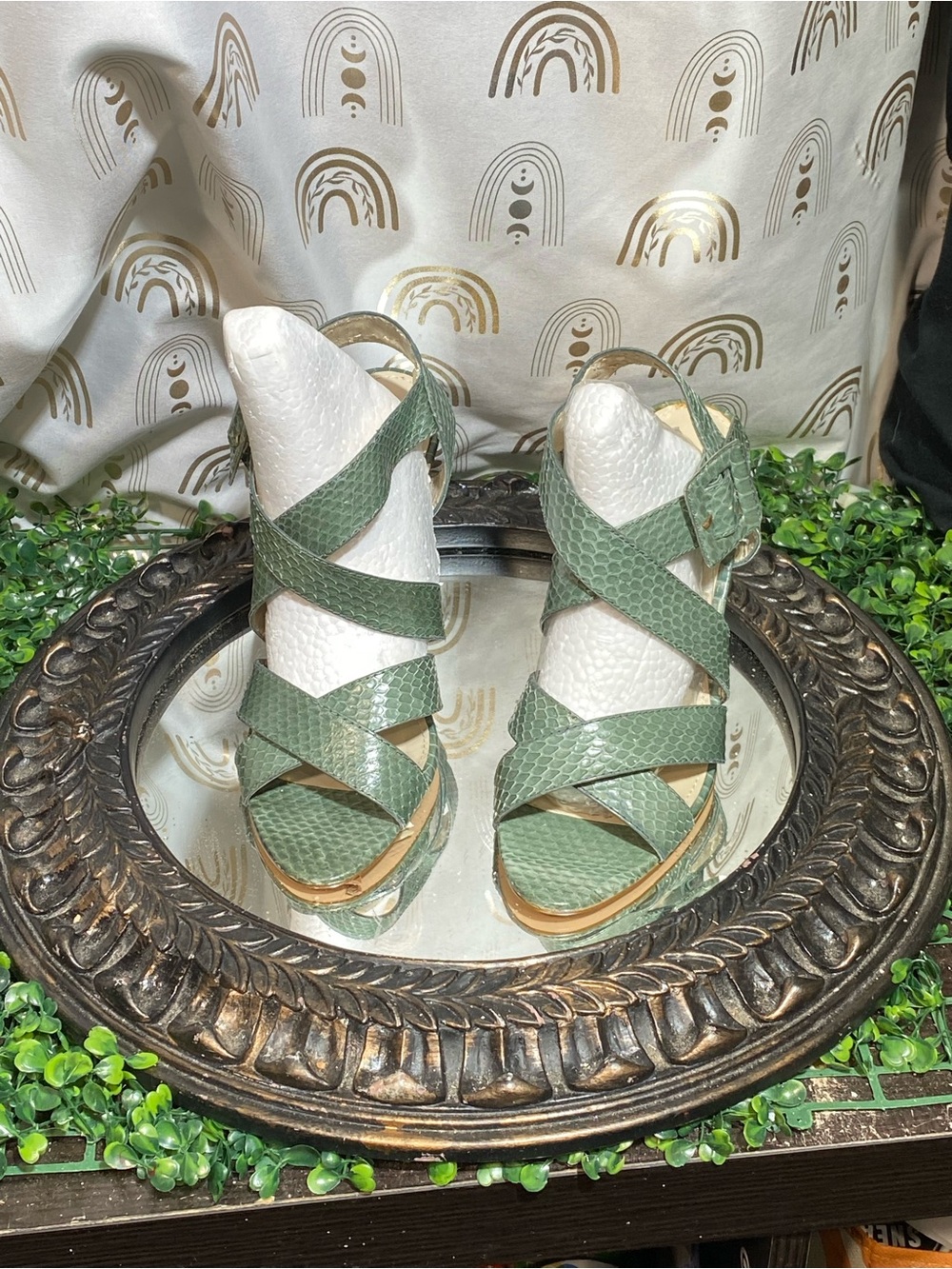 Colin Stuart Green Crisscross Slingback Heels
